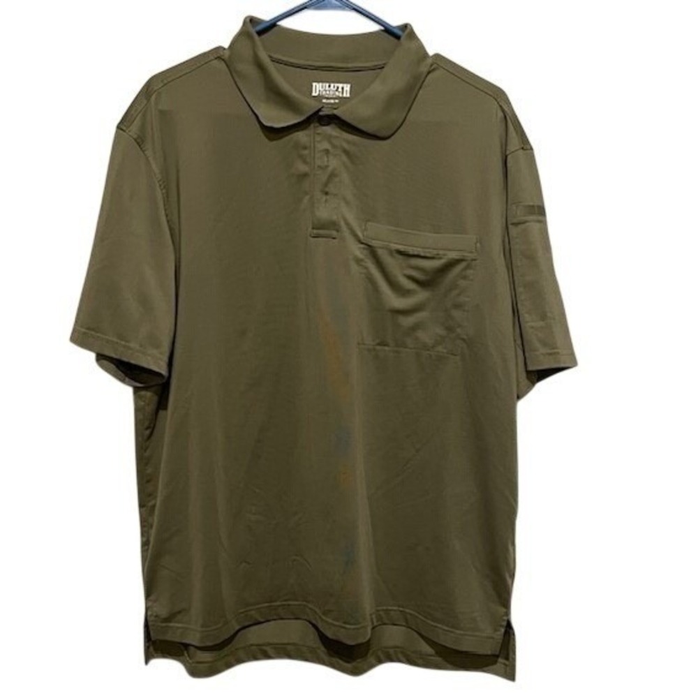 Duluth Trading Co Mens Relaxed Fit Polo Shirt Olive Green Pocket Stretch Large
